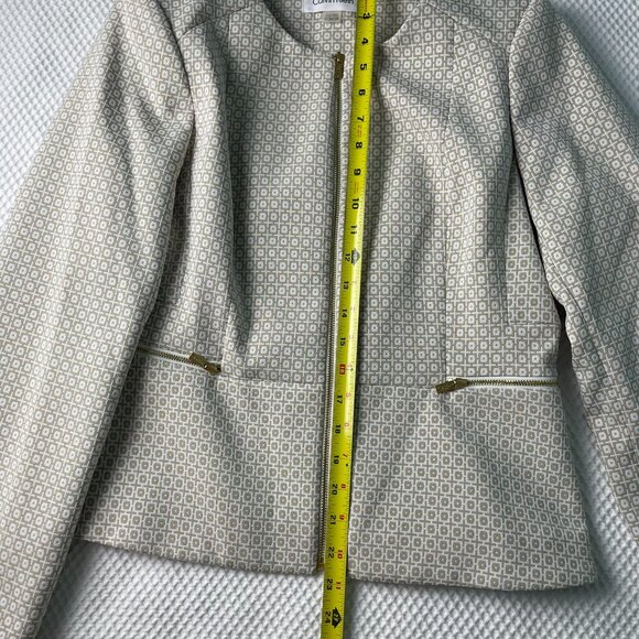Calvin Klein Women's 12P Dress Jacket Tan & Ivory Jacquard Textured Gold Zippers - Picture 14 of 16
